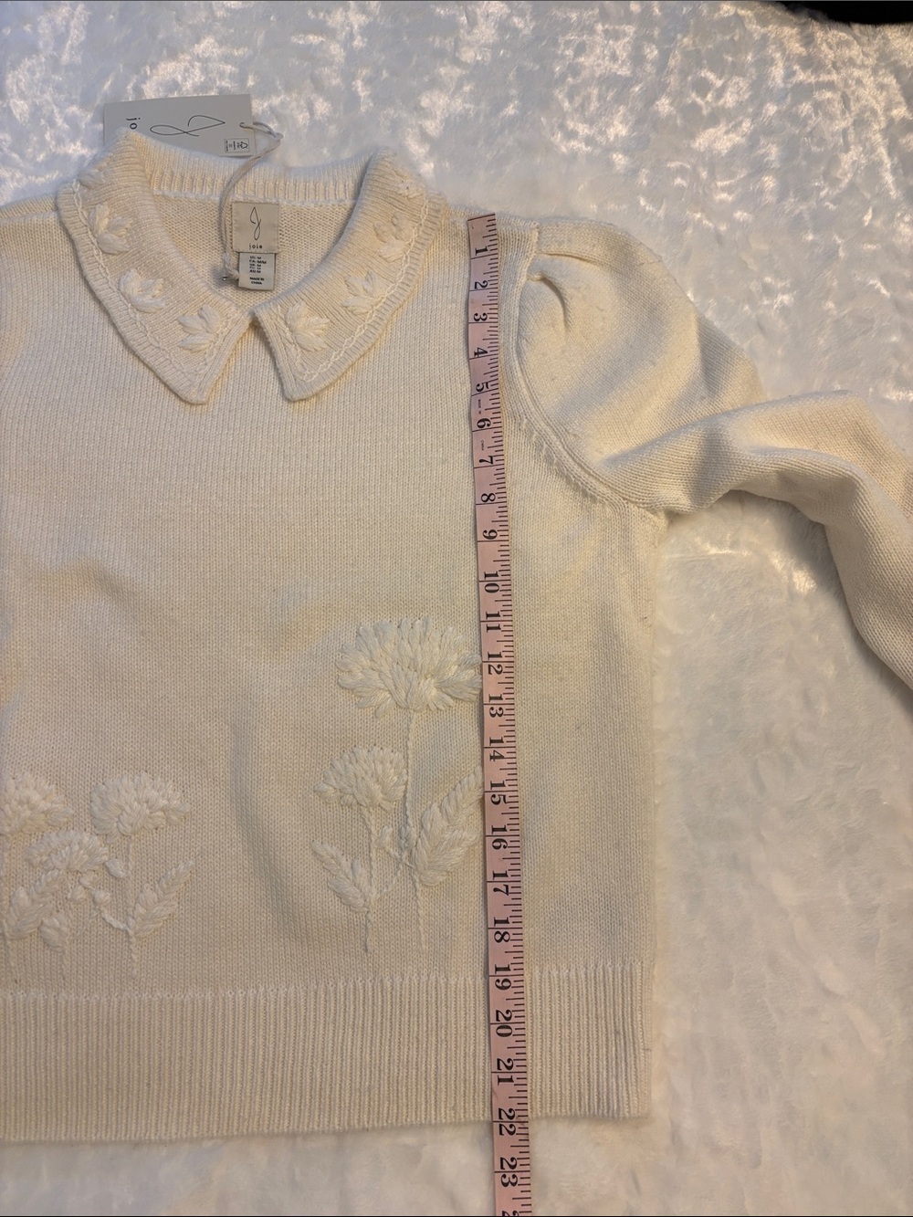 Joie Ivory Floral Embroidered Collared Sweater NWT M - Picture 9 of 9